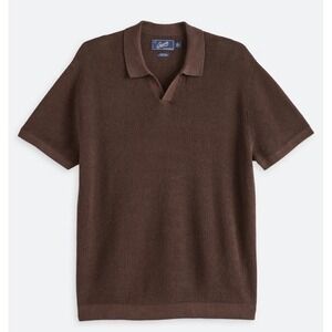 Grayers Men's Size L Cotton Linen Johnny Collar Polo Shirt Brown